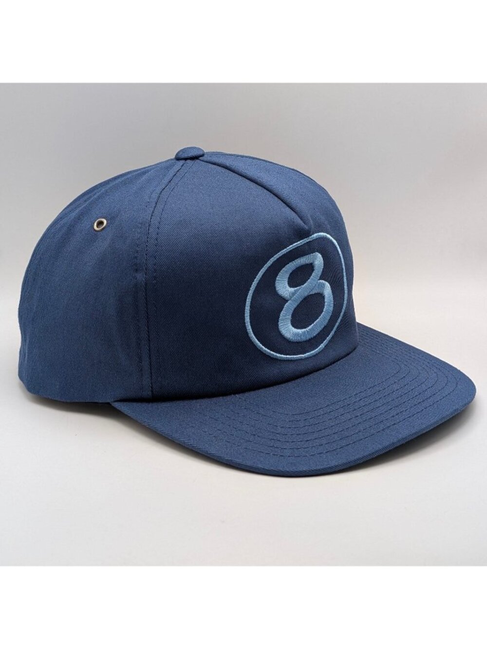 Stussy Vintage Number 8 Ball Navy Blue Snapback Hat Cap Shawn Laguna Beach CA